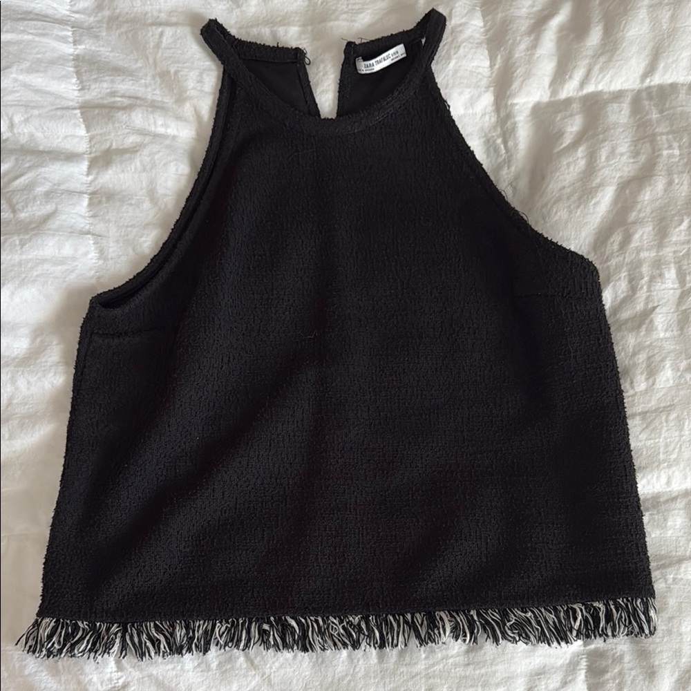 ZARA Black Sleeveless Fringe Top